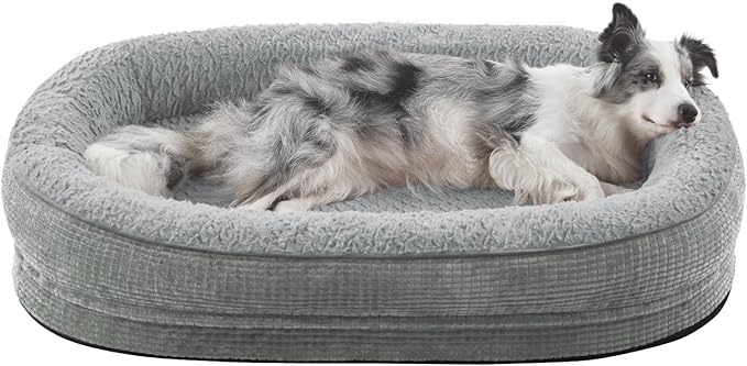 JOEJOY Orthopedic Dog Beds Large Sized Dog, Egg-Crate Memory Foam Pet Couch Bed with Bolster Sides, Waterproof Lining, Removable Washable Cover & Non-Slip Bottom, Light Grey