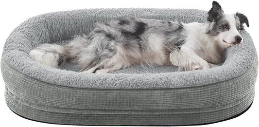 JOEJOY Orthopedic Dog Beds Large Sized Dog, Egg-Crate Memory Foam Pet Couch Bed with Bolster Sides, Waterproof Lining, Removable Washable Cover & Non-Slip Bottom, Light Grey