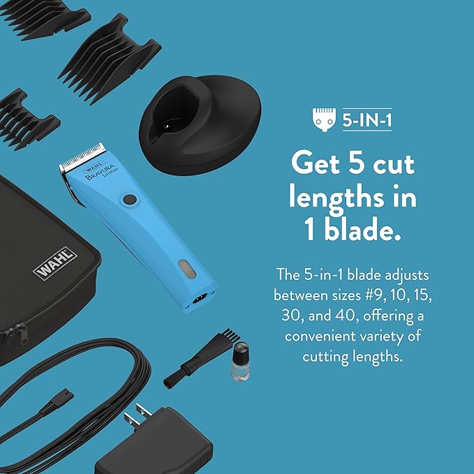 WAHL Professional Animal Bravura Lithium Ion Clipper - Pet, Dog, Cat, and Horse Corded/Cordless Clipper Kit, Turquoise (41870-0438)