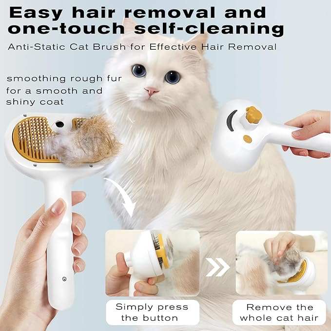 Pet Steam Brush for Dog & Cat – 3-in-1 Spray Hair Removal Comb – Steam for Shedding & Grooming – Water Brush for Long & Short Haired Pets – Spritz Defur Comb – Includes Waterless Shampoo