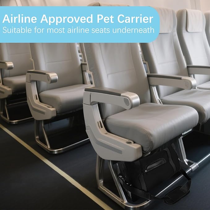 Expandable Cat Carrier for Travel, Soft-Sided Pet Carrier for Cats and Small Dogs, Airline Approved, Comfortable & Breathable Cat Carrying Bag with Adjustable Strap for Daily Use & Airplane(Black)