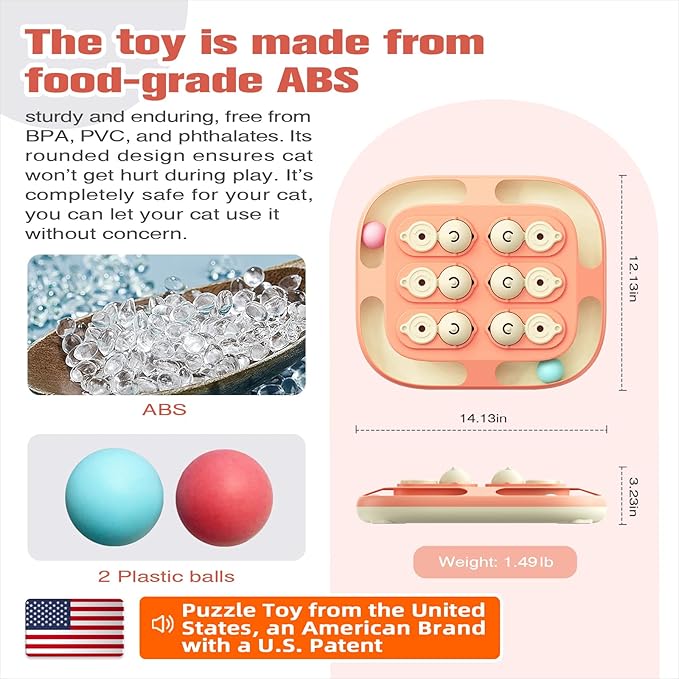 KADTC U.S. Brand & Design All in ONE -2 Levels of Challenge -2 Ways to Play Cat Treat Puzzle Toy & Track Balls for Indoor Cats Puzzles Feeder Kitten Stimulating Enrichment Toy Interactive Game