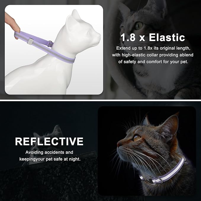 AirTag Cat Collar, Ultra Elastic Cat Tracker Collar with Apple Air Tag Holder, [Lightweight][Scratch Resistant] Stepless Adjustable GPS Pet Collar for Cats Kittens [Purple]