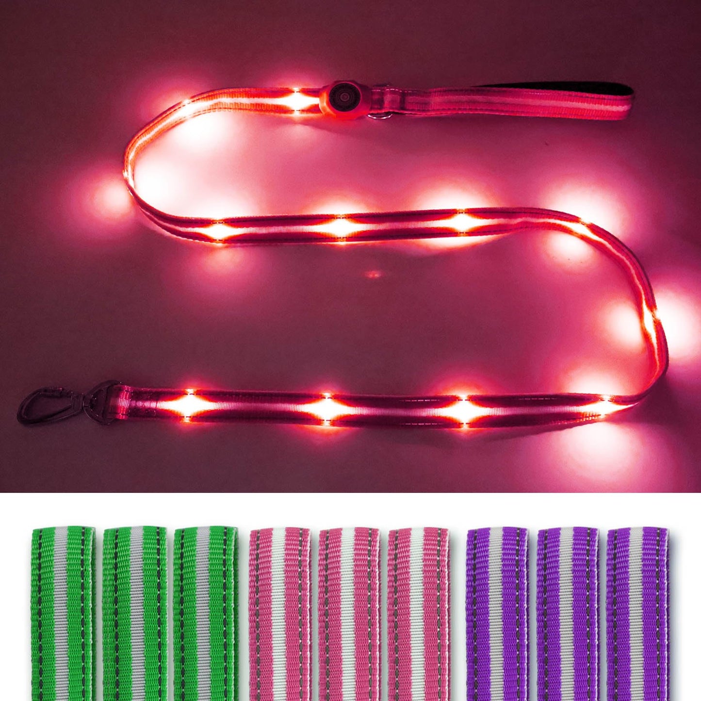 LED Light Up Dog Leash, 5 Ft Rechargeable Lighted Glowing Dog Leash with 3 Flash Modes Night Walking Safety, Nylon Waterproof Reflective Leashes with Padded Handle for Small Medium Large Pet