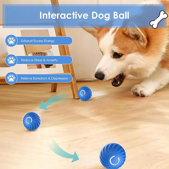 Interactive Dog Toy Ball - Automatic Moving, Bouncing, Rotating With USB Rechargeable - for Small/Medium/Large Dogs, Active Self Rolling Enrichment