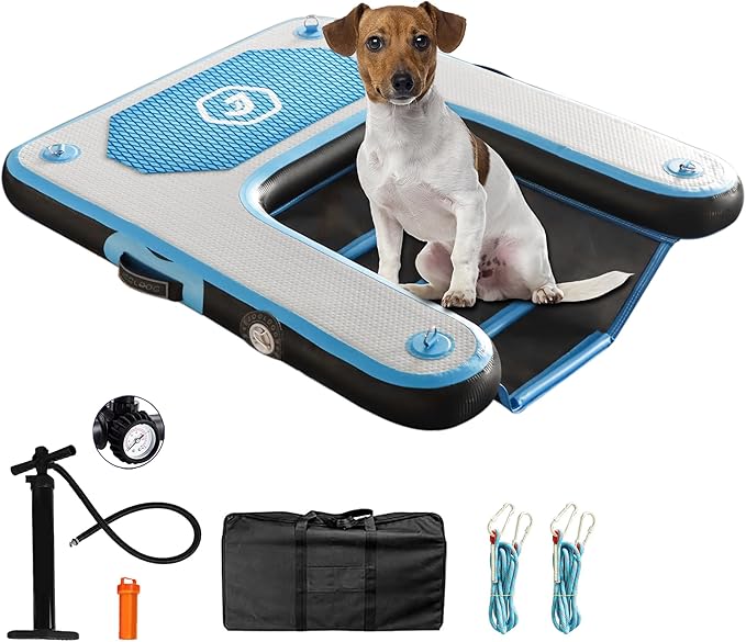 Inflatable Plank Dog Float Ramp,Up to 180lbs Dog Water Ramp Ladder with Non-Slip Dock Platform for Swimming Pool,Boat,Lake