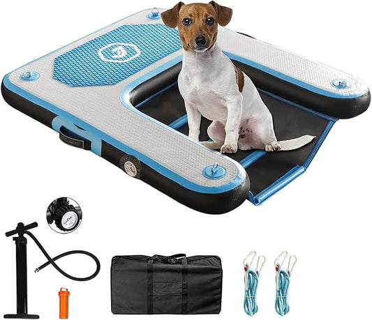 Inflatable Plank Dog Float Ramp,Up to 180lbs Dog Water Ramp Ladder with Non-Slip Dock Platform for Swimming Pool,Boat,Lake