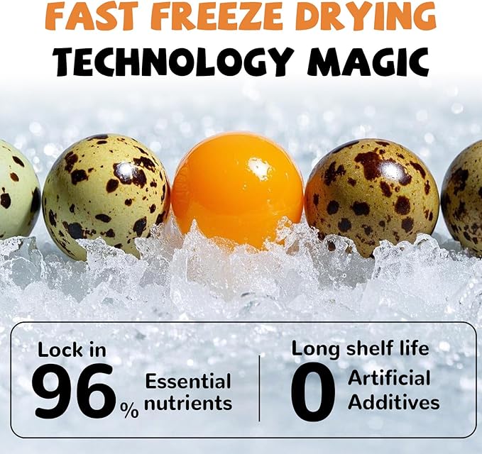 Freeze Dried Cat & Dog Treats, Natural Quail Egg Yolk, Single Ingredient, High-Protein Pet Snacks for Skin & Coat Health, No Artificial Additives, 9.2 oz