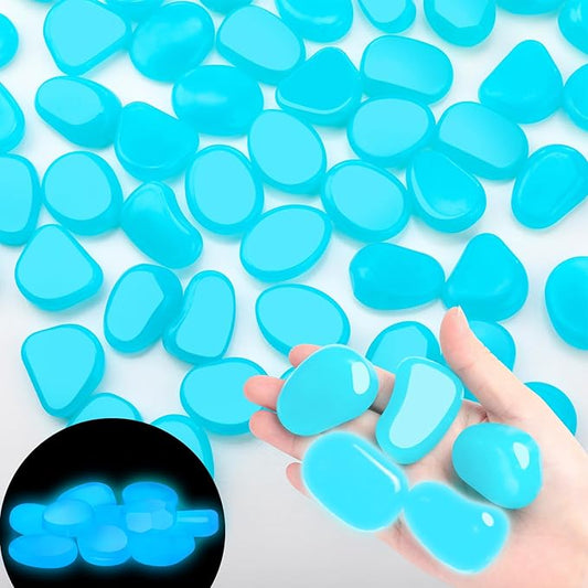 100 Pcs Glow in The Dark Rocks Glow in The Dark Pebbles Outdoor Fish Tank Rocks Aquarium Gravel Luminous Stones for Walkway Succulent Plant Halloween Decor(1.8 Inch,Light Blue)
