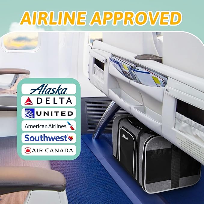 Petskd Pet Carrier 17x11x9.5 Alaska Airline Approved,Pet Travel Carrier Bag for Small Cats and Dogs, Soft Dog Carrier for 1-10 LBS Pets,Dog Cat Carrier with Safety Lock Zipper(Grey)