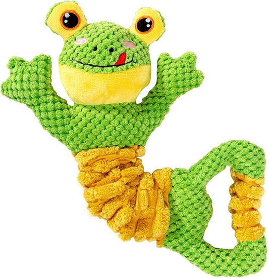 Dog Tug Toy, Durable Dog Toys Large Breed, Tug of War Dog Squeaky Toy, Stuffed Plush Dog Toys with Crinkle Paper for Small, Middle, and Big Dogs(Tug of War Series, Frog)