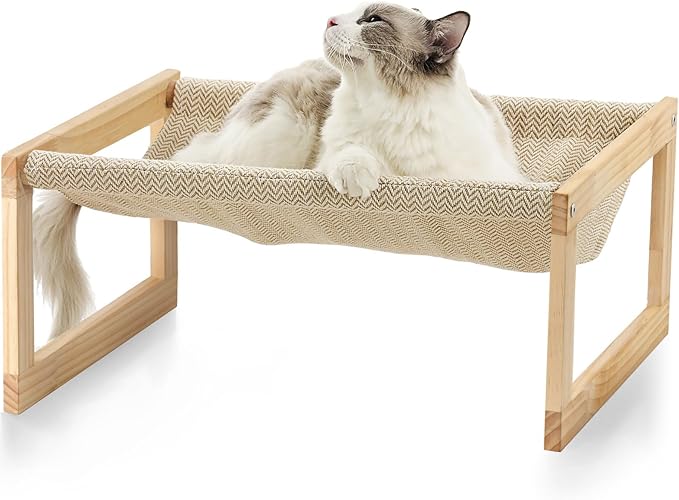 FUKUMARU Dog Bed, Large Breathable Cat Bed, Wooden Cat Hammock for Outdoor, 21 X 16.5 Inch Elevated Pet Furniture Suitable for Kitty, Puppy, Rabbit, Bunny and Small Animal