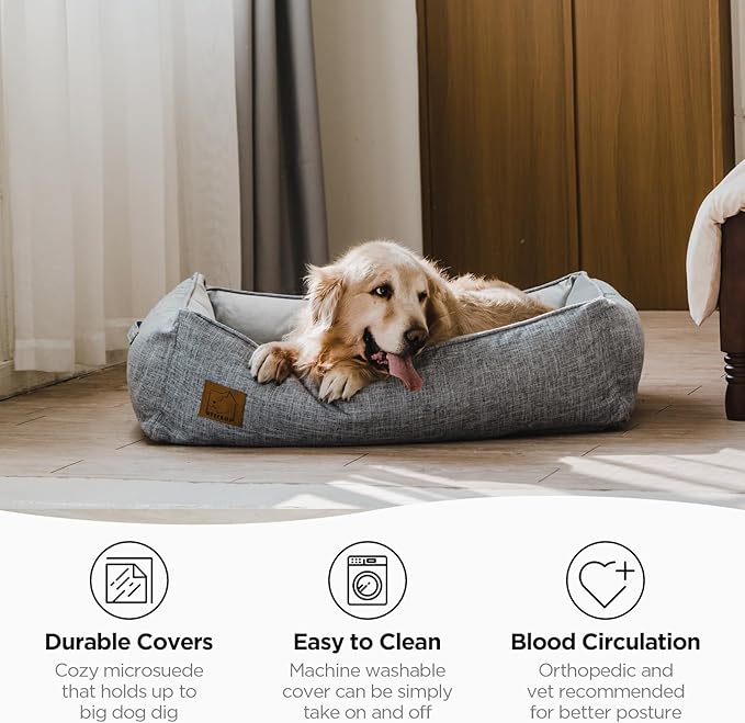 Orthopedic Dog Bed for Large Dogs, Memory Foam Dog Sofa with Waterproof & Washable Cover, Cooling Energy Gel. Couch, Pain Relief Soft Couch Pet Bed (46x38x12 inch, Grey)