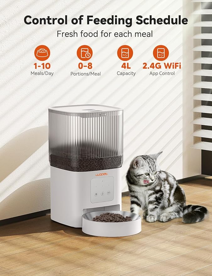WOPET Automatic Cat Feeder, WiFi Dog Feeder with APP Control for Remote Feeding, Automatic Cat Food Dispenser with 10S Voice Record,1-10 Meals Per Day for Cats and Dogs