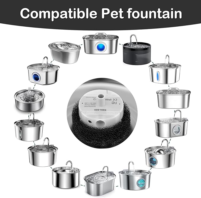 Cat Water Fountain Pump, Pet Water Fountain Replacement Pump SMA-800 Submersible Motor for Stainless Steel Indoor Cat Fountain Pump Replacement(Bottom Pumping)