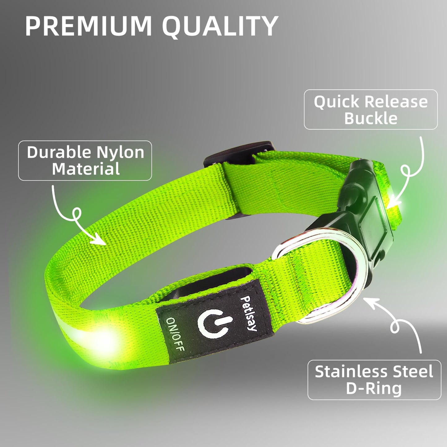 Super Bright LED Dog Collar - Fully Waterproof & Adjustable Glow Collar - USB-C Rechargeable for Night Walking, Safety - Flashing Lighted Collar for Dogs(Green,Medium)
