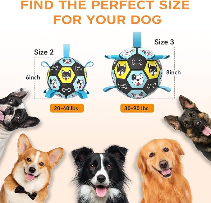 7" Dog Toy Soccer Ball with Straps, Herding Ball for Dogs, Outdoor Interactive Dog Toy, Dog Fetch Toy, Ideal for Medium & Large Dogs, Great Puppy Birthday Gifts