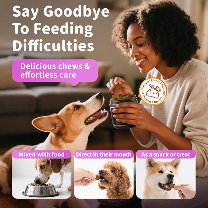 Itch Relief for Dogs - Turmeric Supplements for Itching Skin Comfort & Coat Health & Seasonal Allergy Care, Immune Support Supplement with Omega-3 Fish Oil, Biotin - Chicken Flavor - 90 Count