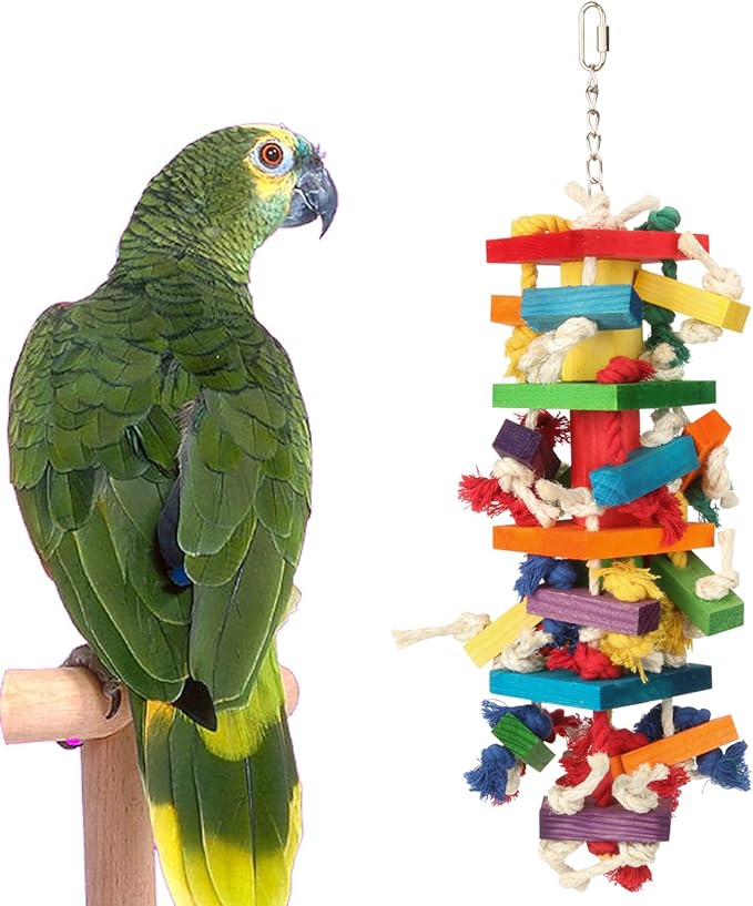 GATMAHE Macaw Toys, Extra Large Parrot Toys, Bird Toys for Parrots African Grey, Amazon Parrots, Parakeet Natural Wooden Block Toy for Climbing, Chewing, Unraveling and Preening (Large)