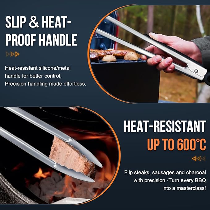 Grill Tongs, 17 Inch Extra Long BBQ Tongs, Heat Resistant 600 Degrees Stainless Steel tongs, Kitchen Metal Locking Tongs for Cooking, Grilling, Outdoor Barbecue