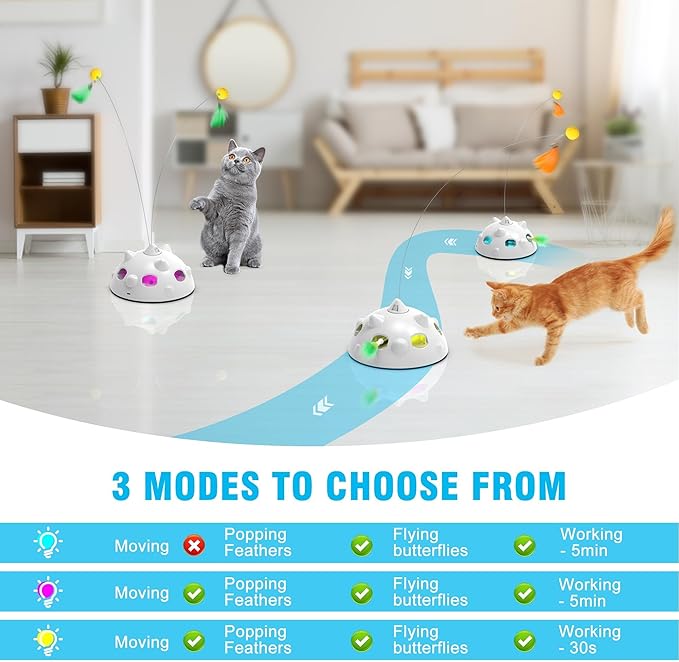 Cat Toys for Indoor Cats - Rechargeable Silent Interactive Automatic Cat Toy | Electric Feather Cat Bird Toy | Electric Cat Teaser Wand | Flapping Butterfly Bird Cat Toy | Toys for Adult Cats