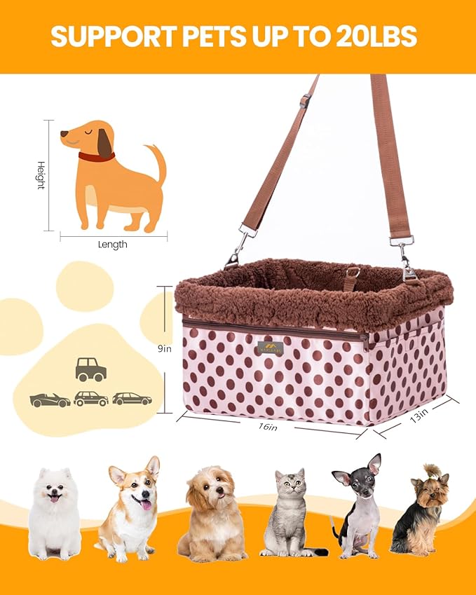 Dog Car Seats for Small Dogs, Upgrade Dog Booster Seat with Metal Frame Construction with Double-Layer Oxford, Perfect for Small Pets,XL-UP TO 20LBS