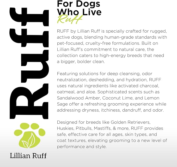 Ruff by Lillian Ruff 15:1 Concentrated Deshedding Dog Shampoo –Professional Extra-Strength Shedding & Odor Control – Aloe, Coconut Oil & Vitamin E – Puppy Safe, USA Made - Coconut Lime – Gallon