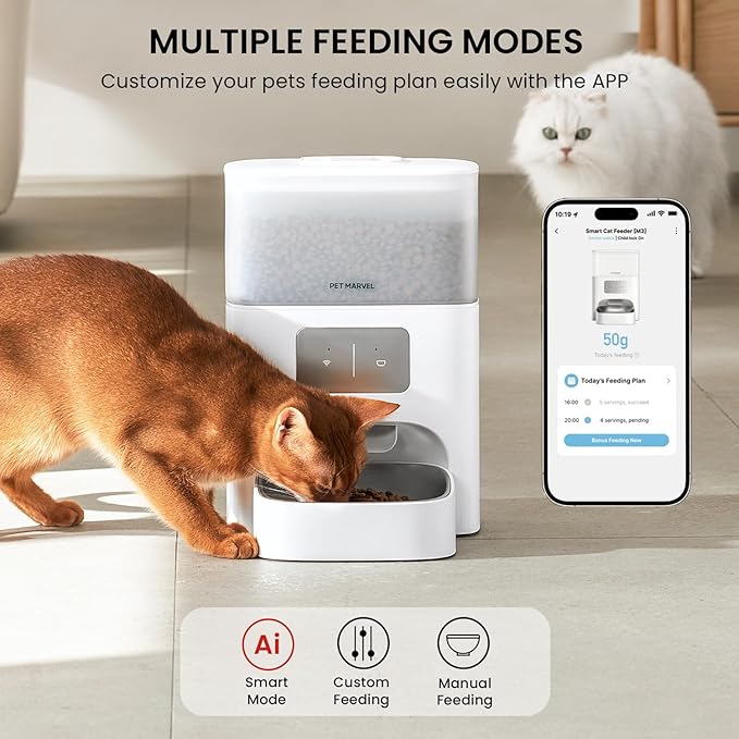 PET MARVEL Automatic Pet Feeder, 4.4L Large Capacity (30-Day Meals) with Quadruple Seal for 30-Day Freshness - APP/WiFi Control, Anti-Jamming Design, Detachable, Dual Power Backup