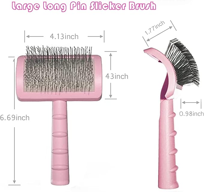 Large Slicker Brush for Long Haired Dogs & Cats, Extra Long Pin Shedding Brush for Thick Undercoat, Curly Hair, 25mm(1"), Pink