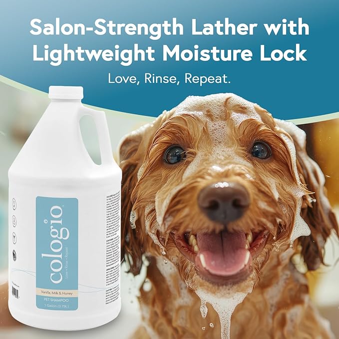Moisturizing Dog Shampoo, Deodorizing Manuka Honey Vanilla Scented Pet Shampoo for Dogs, Made in USA Itchy Dry Skin Itch Relief Puppy Bath Soap for Sensitive Skin – Gentle, Cruelty-Free (1Gal)