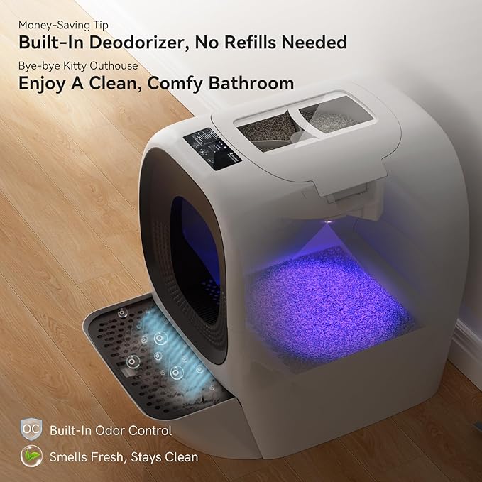 80L Auto Refill Self-Cleaning Litter Box AI Self-Refilling Robot Automatic for Multiple Cats(3-20lb) - Rake Design ScoopFree, Safety Sensors, Anti-Leakage, Odor Control, 5G WiFi App, XL