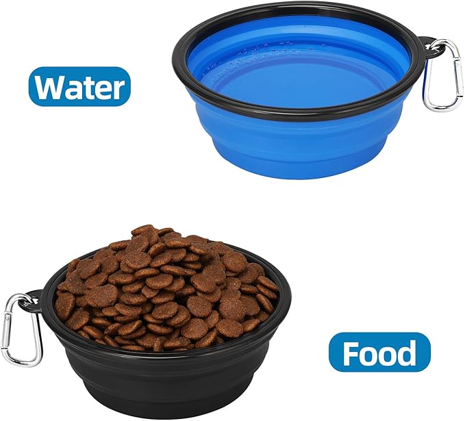 Kytely Large Collapsible Dog Bowls 2 Pack, 34oz Foldable Dog Travel Bowl, Portable Pet Water Food Bowl with Clasp, Pet Cat Feeding Cup Dish for Traveling, Walking, Hiking (Black+Blue)