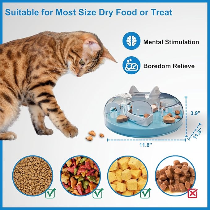 Interactive Cat Treat Puzzle, Food Dispenser, Cat Stimulation Maze, Slow Feeder, Enrichment Toys for Indoor Cats and Kittens (Sky Blue)