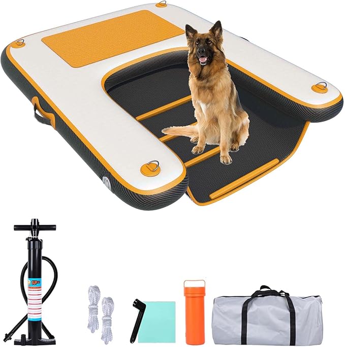 HEYLIFE Inflatable Dog Water Ramp Pool Ladder for Boats Docks Raft Swimming Pools Pet Stairs Floating Sports Platform Up to 220LBS Borange 4.9ft x 3ft x 4in