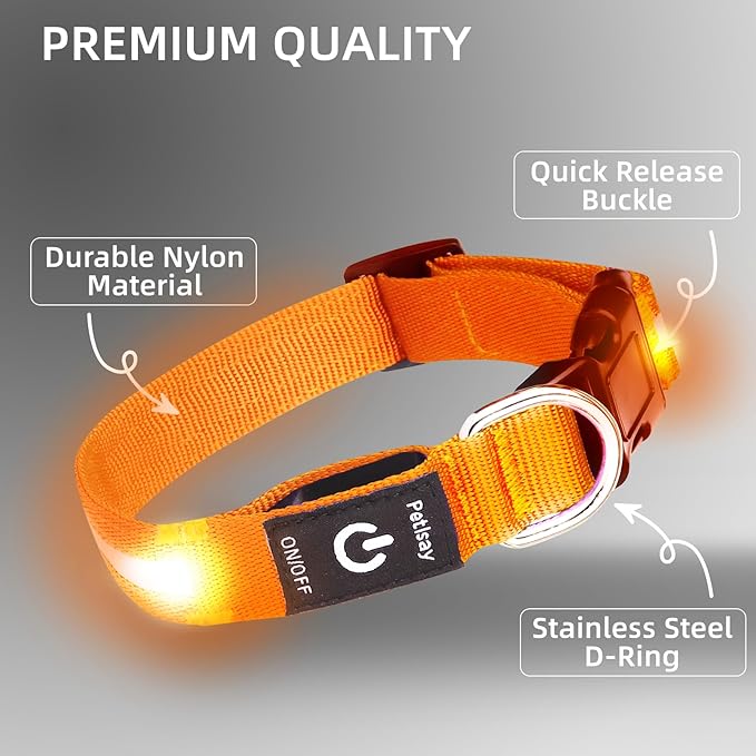 Super Bright LED Dog Collar - Fully Waterproof & Adjustable Glow Collar - USB-C Rechargeable for Night Walking, Safety - Flashing Lighted Collar for Dogs(Orange,M)