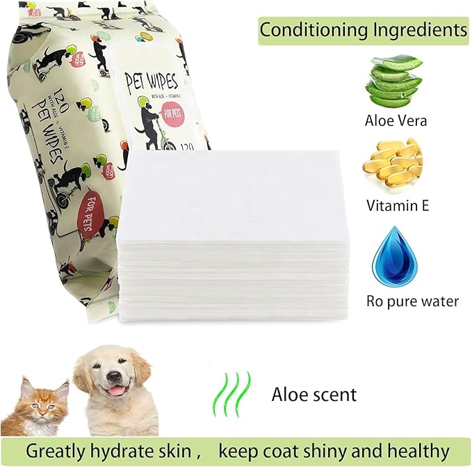 Pet Waste Bags and Wet Wipes Bundle, 270 Biodegradable Bags, 120 Aloe Vera Wipes
