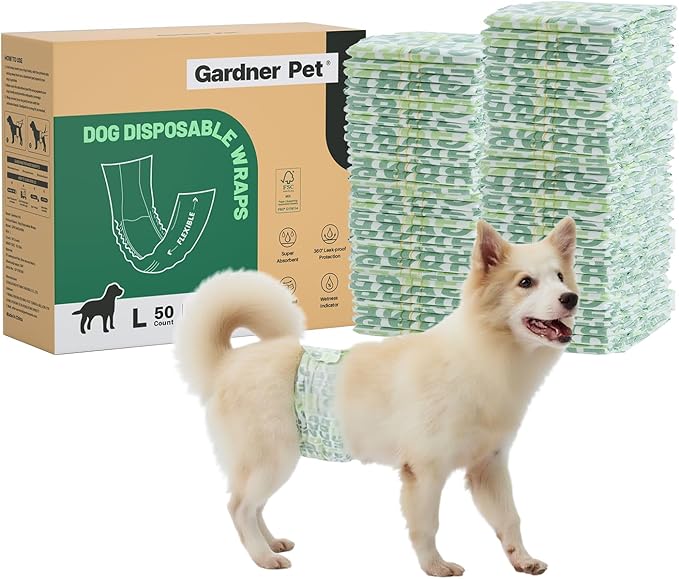 Gardner Pet Male Dog Diapers Disposable 50 Ct, Male Dog Wraps with Wetness Indicator & Flashdry Gel Technology, Dog Diapers Male for Puppy Training, Marking, Incontinence, Travel - Large