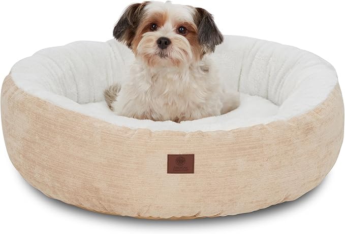 AMERICAN KENNEL CLUB 23" Mason Fabric Round Pet Bed - Stylish Washable Dog Bed with Non-Slip Bottom, Plush Sleeping Surface - for Cats, Small Breeds