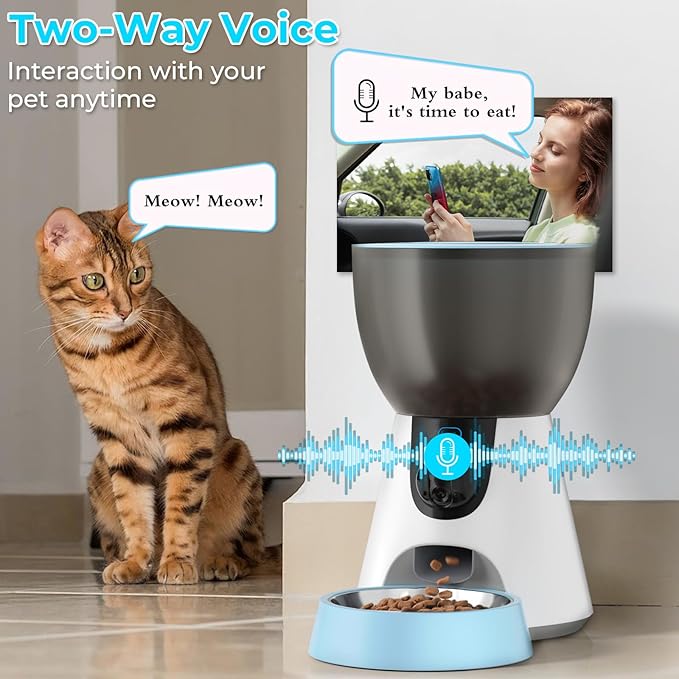 Ownpets Automatic Pet Feeder with Camera, 1304P HD Video with Night Vision, 2-Way Voice Interaction, 2.4G & 5G WiFi Food Dispenser with APP Control, 4L Timed Feeder for Cats and Dogs