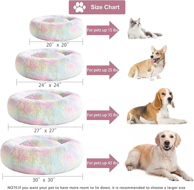 WNPETHOME Calming Dog Bed Cat Bed Donut, Faux Fur Pet Bed Self-Warming Donut Cuddler, Comfortable Round Plush Dog Beds