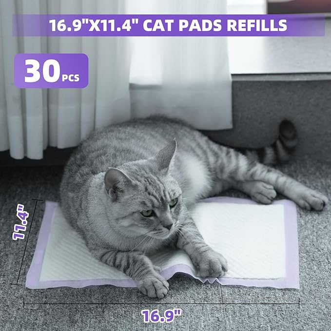 IMMCUTE Cat Pads 16.9" X 11.4", 30 Ct | Pee Pads for Cats | Thickened 6-Layer Super Absorbent Pads | Pee Pads for Tidy Cats Breeze Litter System | Cat Pee Pads