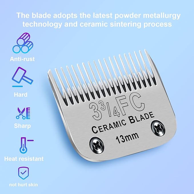 Detachable Pet Dog Grooming Clipper Ceramic Blades,Compatible with Size 3-3/4FC Cut Length 1/2"(13mm),Compatible with Oster A5,Wahl KM10 Series Clippers