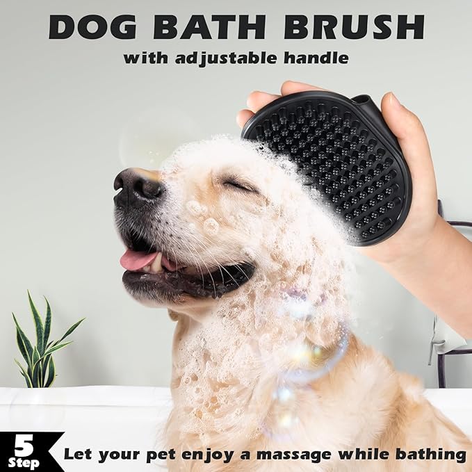 6 in 1 Pet Grooming Kit - Dog&Cat Comb, Deshedding Brush, Nail Clipper with File, Bath Brush - Premium Pet Supplies (Black White)