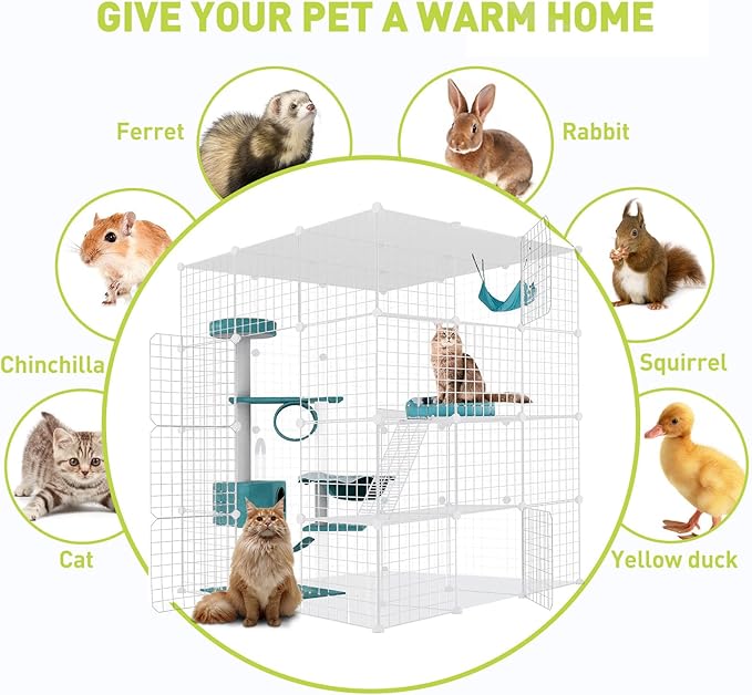 Large Cat Cage Enclosure Indoor DIY Cat Playpen Pet Home Small Animal House Detachable Metal Wire Kennels Crate Large Exercise Place Ideal for 1-4 Cat, White (41x41x55-White)