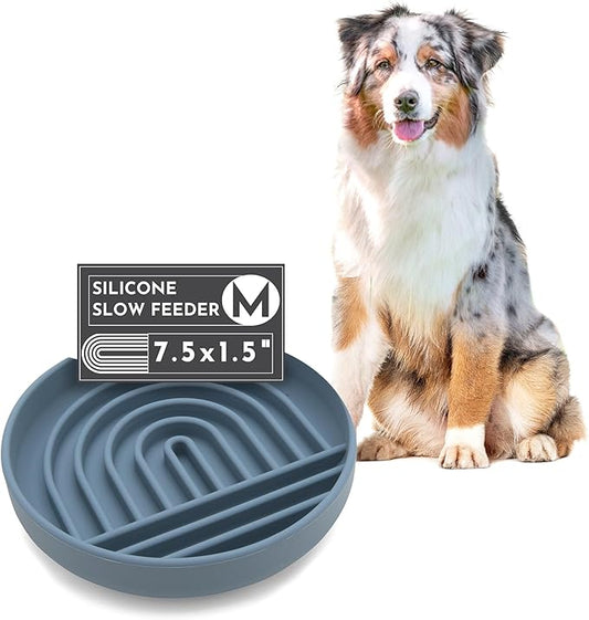 The Slowdown Bowl Silicone Slow Feeder for Dogs & Puppies, Slow Eating, Modern Lick Mat Design, Reduces Gulping, Fits 2 Cups 7.5” Across x 1.5” Tall, Mealtime Challenge, Medium-Ocean