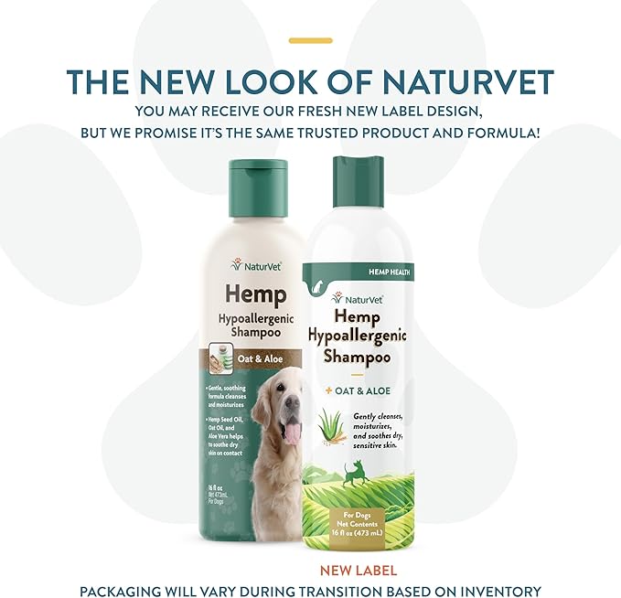 NaturVet Hemp Hypoallergenic Shampoo with Oat and Aloe for Dogs, 16oz Liquid, Made in The USA