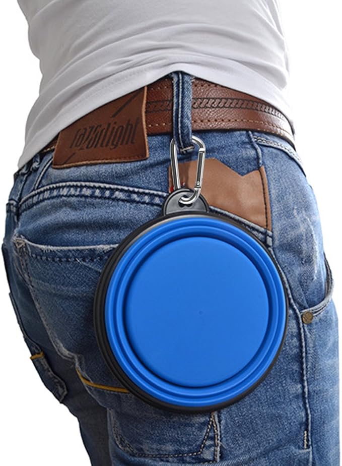 Collapsible Dog Bowls, Large Portable Travel Dog Bowls, 34oz Foldable Dogs Water Food Slow Feeder Bowl, Collapse Feeding Dish for Walking, Traveling, Hiking, Camping (2 Pack)