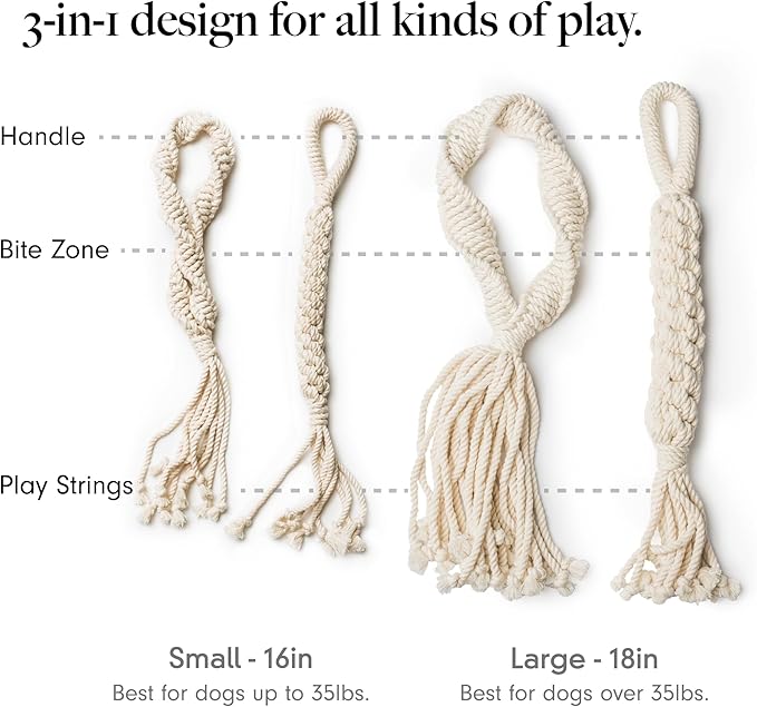 LAY LO Natural Cotton Dog Rope Toys | 18 inch 2-Pack | for Medium and Large Dogs | Includes Live Dog Trainer Support | Durable & Eco-Friendly | Unique Boho Designs with Handle | Puppy Teething Toy