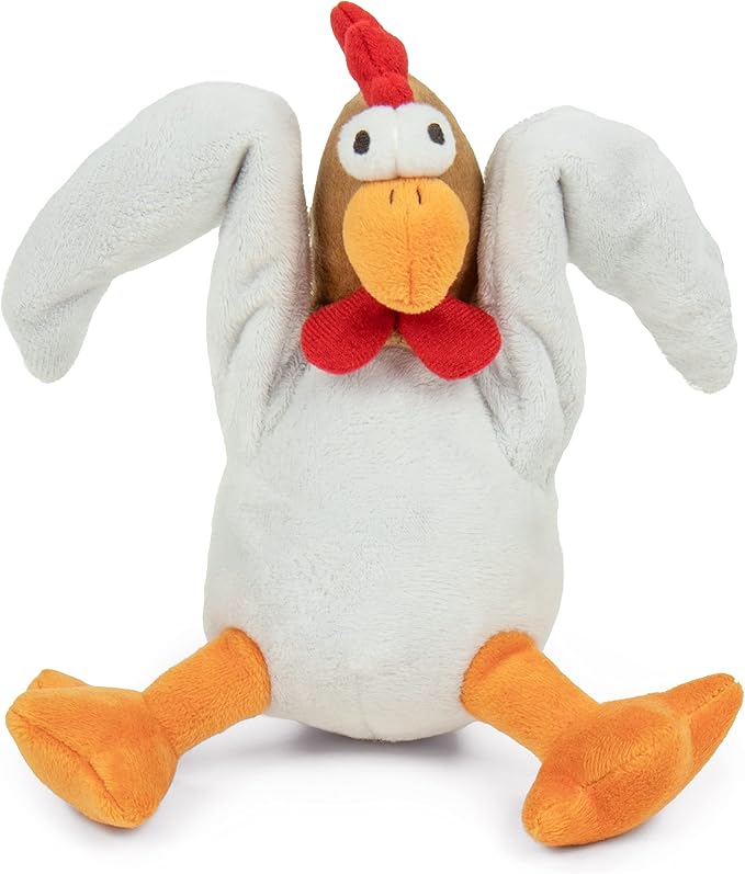 goDog Action Plush Chicken Animated Squeaky Dog Toy, Chew Guard Technology - White, One Size