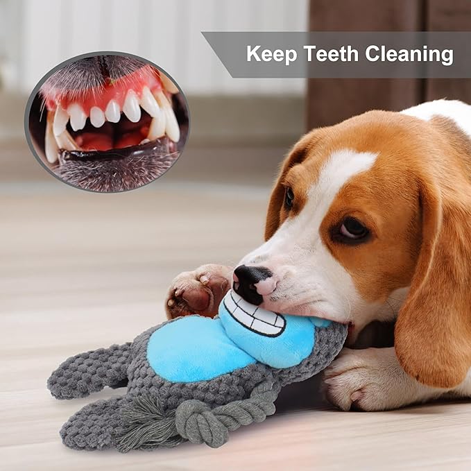 Dog Toys, Dog Squeaker Toys with Crinkle Paper, Stuffed Animal Dog Plush Chewing Toy, Cotton Rope Interactive Toys for Puppy, Small, Middle Dogs (Dark Gray Donkey)